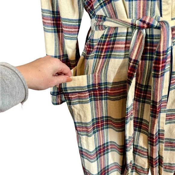 Sleepy Jones Marianne Brushed Cotton Twill Plaid Robe in Camel - Picture 4 of 8